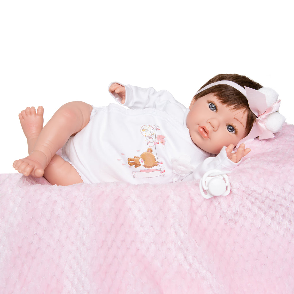 Bebe Reborn Muñeca Reborn Manuela - 48cm y 2kg - Vinilo Blando, Cuerpo Tela y Caida de Cabeza