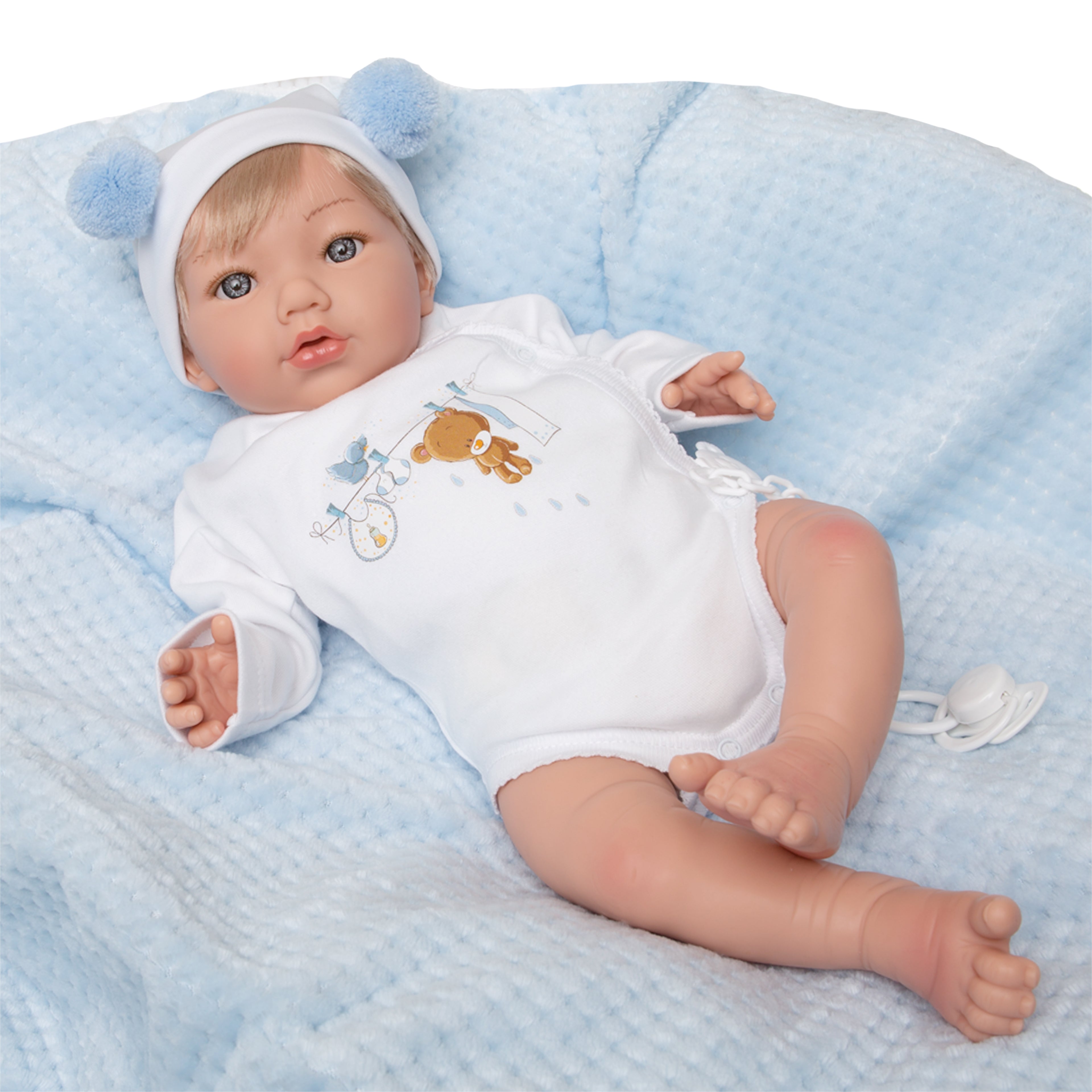 Bebe Reborn Muñeca Reborn Manuel - 48cm y 2kg - Vinilo Blando, Cuerpo Tela y Caida de Cabeza
