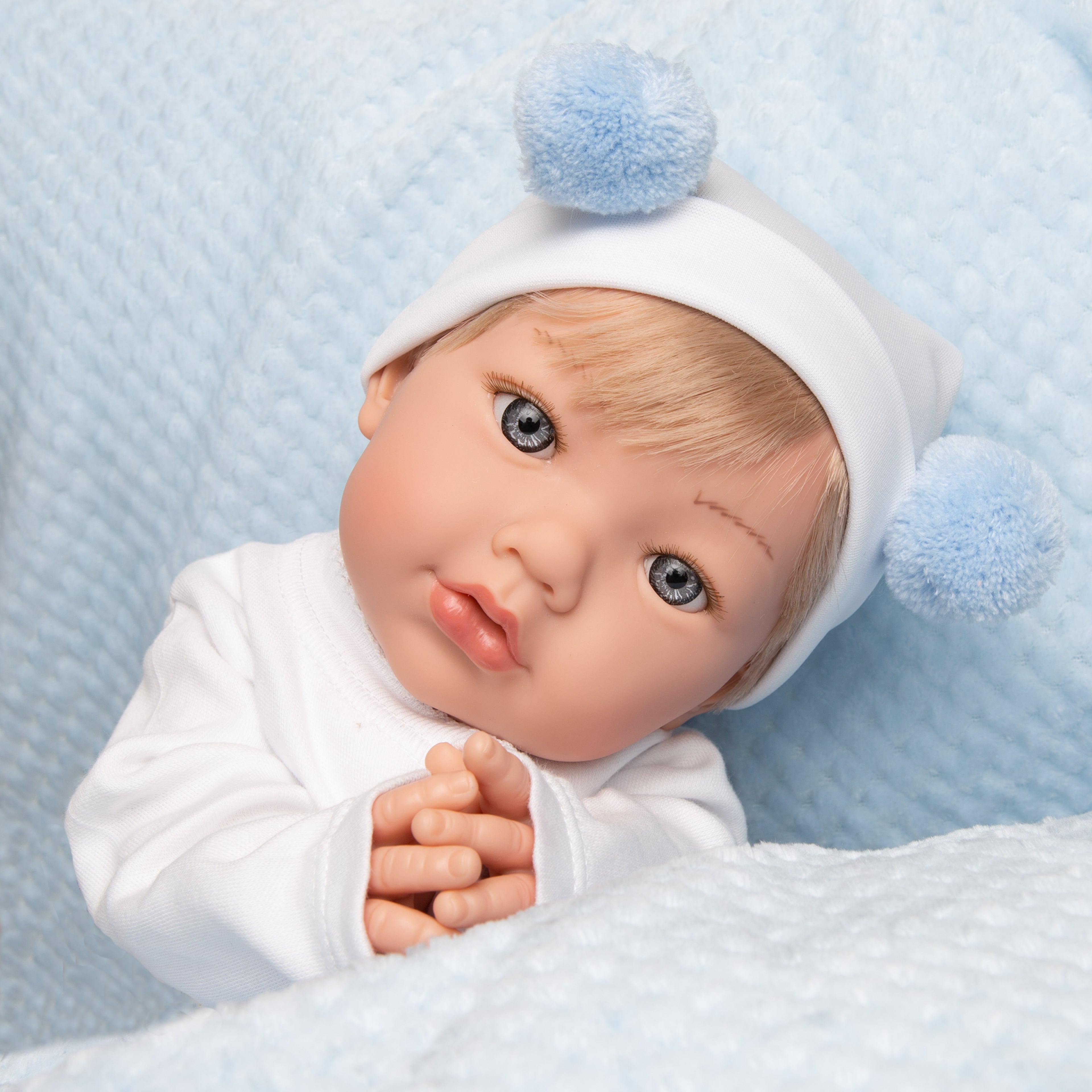 Bebe Reborn Muñeca Reborn Manuel - 48cm y 2kg - Vinilo Blando, Cuerpo Tela y Caida de Cabeza