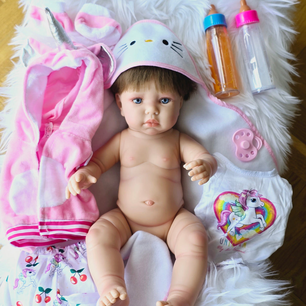 Muñeca Reborn Simulación - Vinilo Blando, Chupete Imantado, Cuerpo Completo Vinilo Blando No Flexible  y Muchos Accesorios - Mide 42cm, pesa 1.2kg