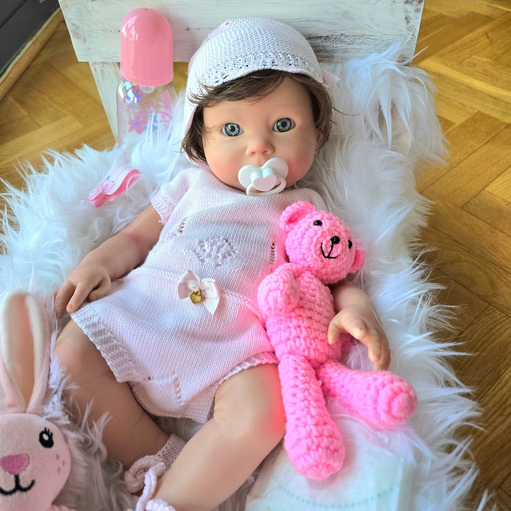 Bebé Reborn Silicona "Lorea" (47cm, 2.9kg) – ¡Tacto Auténtico, Venitas a Dos Tonos y Pelo Real! ☁️🎀