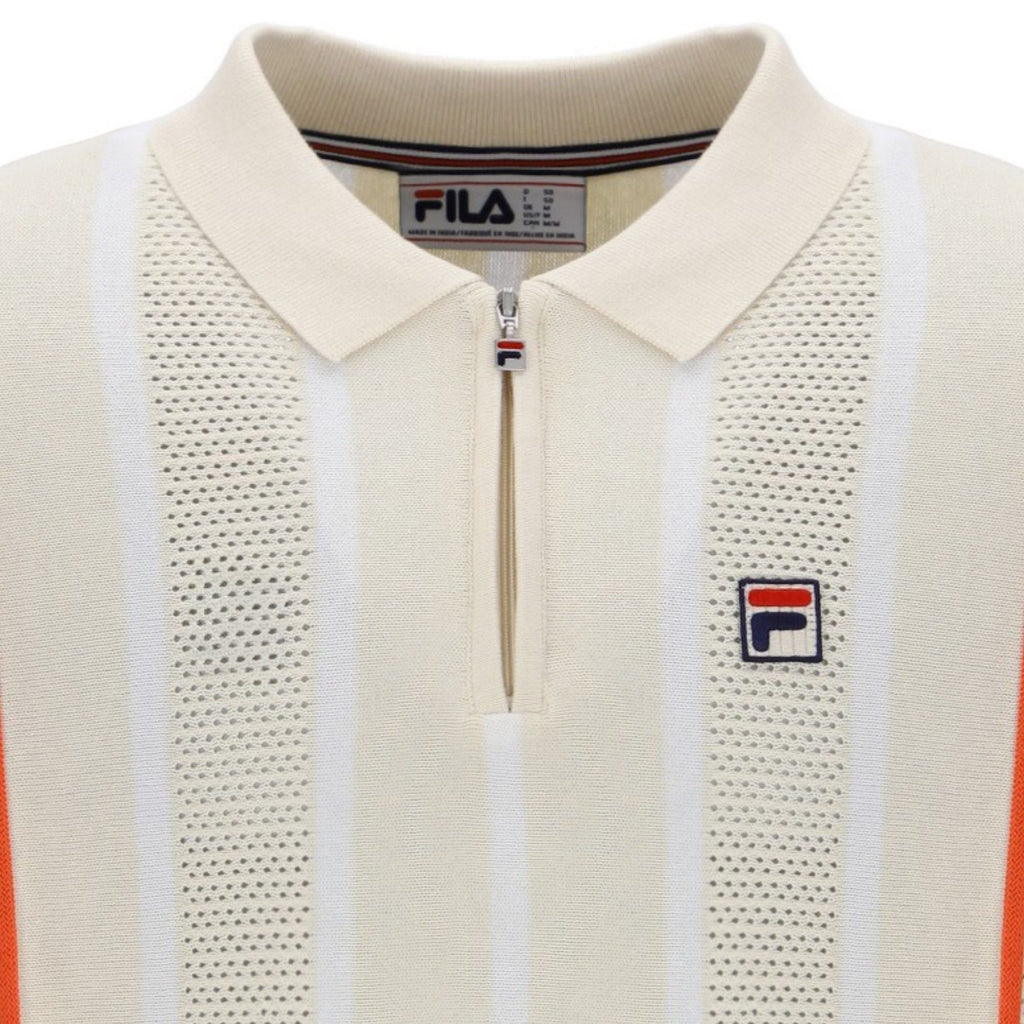 Fila Vintage Giorgio Crochet Patchwork Knitted Polo Shirt - Tapioca