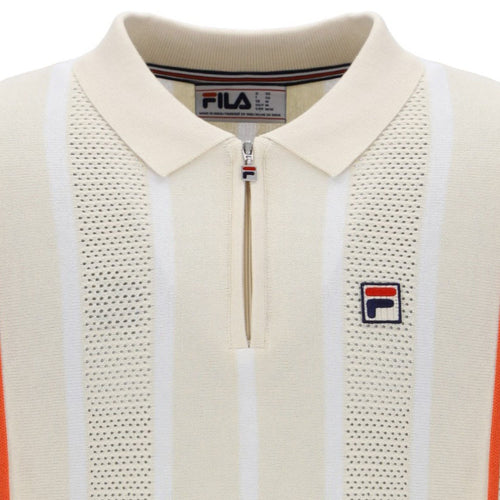 Fila Vintage Giorgio Crochet Patchwork Knitted Polo Shirt - Tapioca