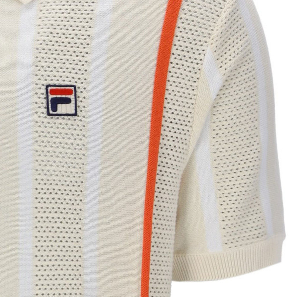 Fila Vintage Giorgio Crochet Patchwork Knitted Polo Shirt - Tapioca