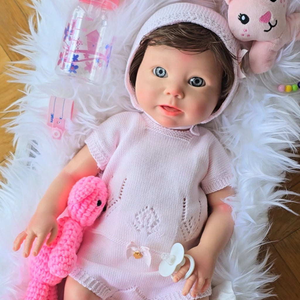 Bebé Reborn Silicona "Lorea" (47cm, 2.9kg) – ¡Tacto Auténtico, Venitas a Dos Tonos y Pelo Real! ☁️🎀