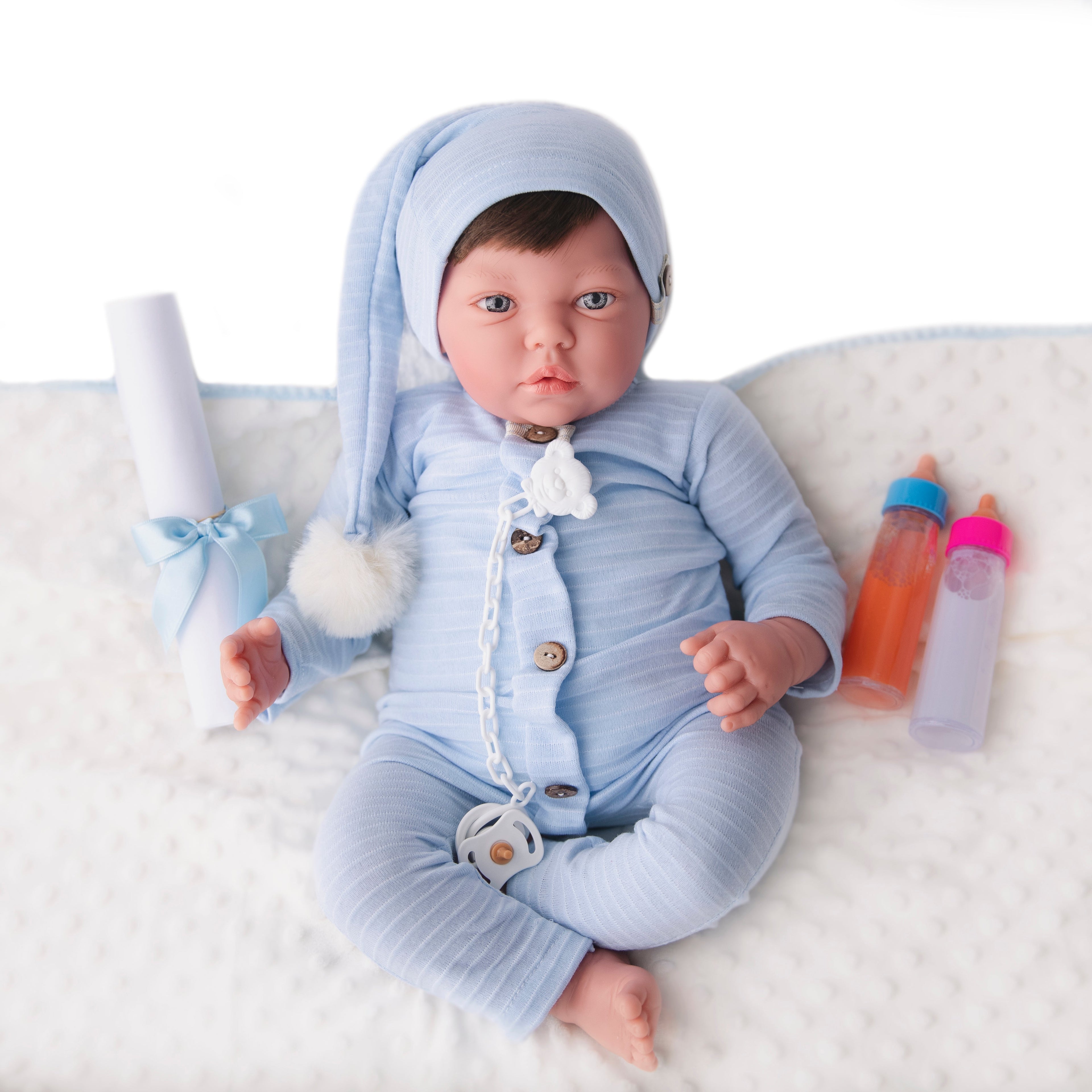 Bebe Reborn Muñeca Reborn Bruno - 52cm y 2kg - Vinilo Blando, Cuerpo Tela y Caida de Cabeza