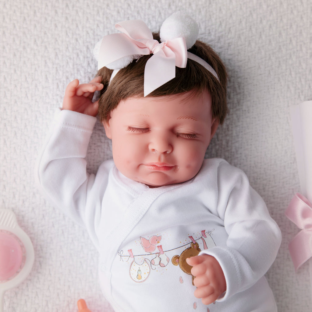 Bebe Reborn Muñeca Reborn Estrella- 48cm y 2kg - Vinilo Blando, Cuerpo Tela, Chupete Imantado y Caida de Cabeza