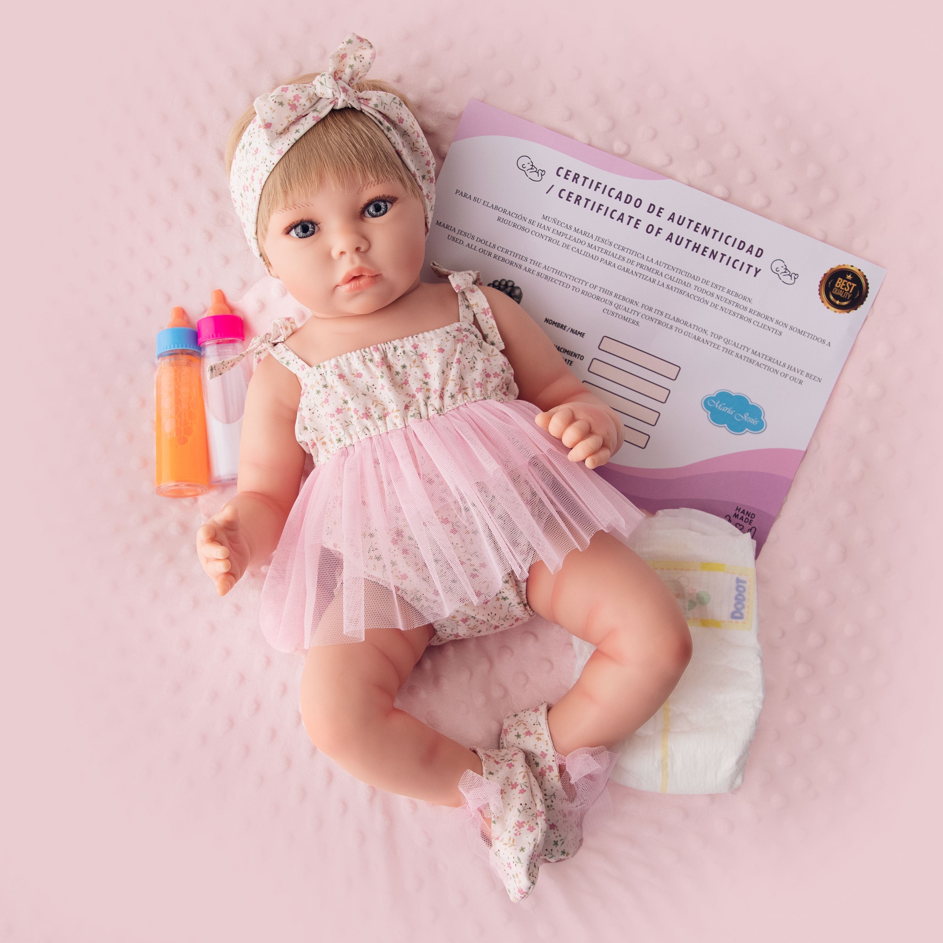 Bebé Reborn "India" (52 cm y 2 kg) – ¡La Bebé Realista que Podrás Bañar y Peinar!
