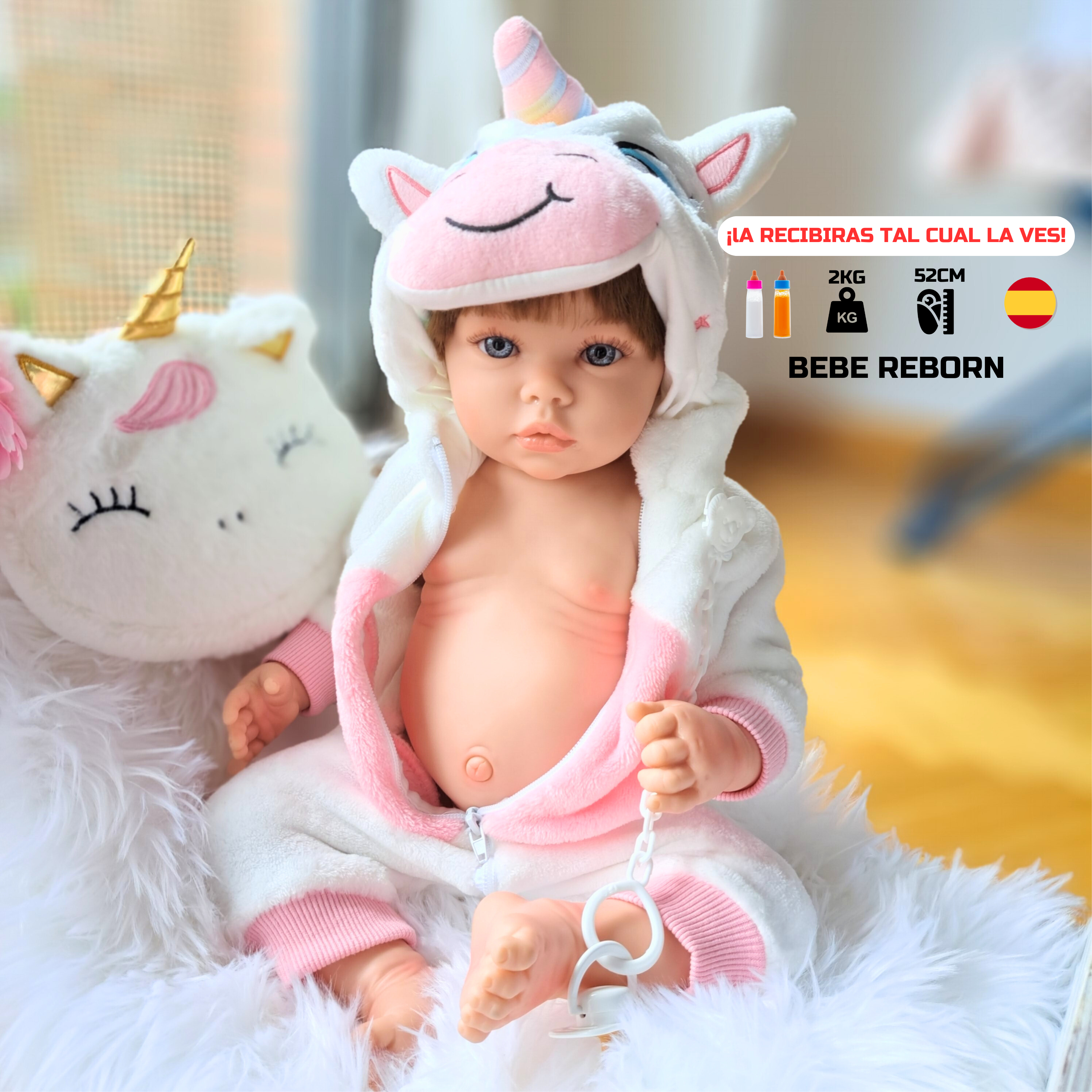 Bebe Reborn Muñeca Reborn Abril - Vinilo Blando, Cuerpo Completo Vinilo Blando No Flexible  y Bañable - Mide 52cm y pesa 2kg