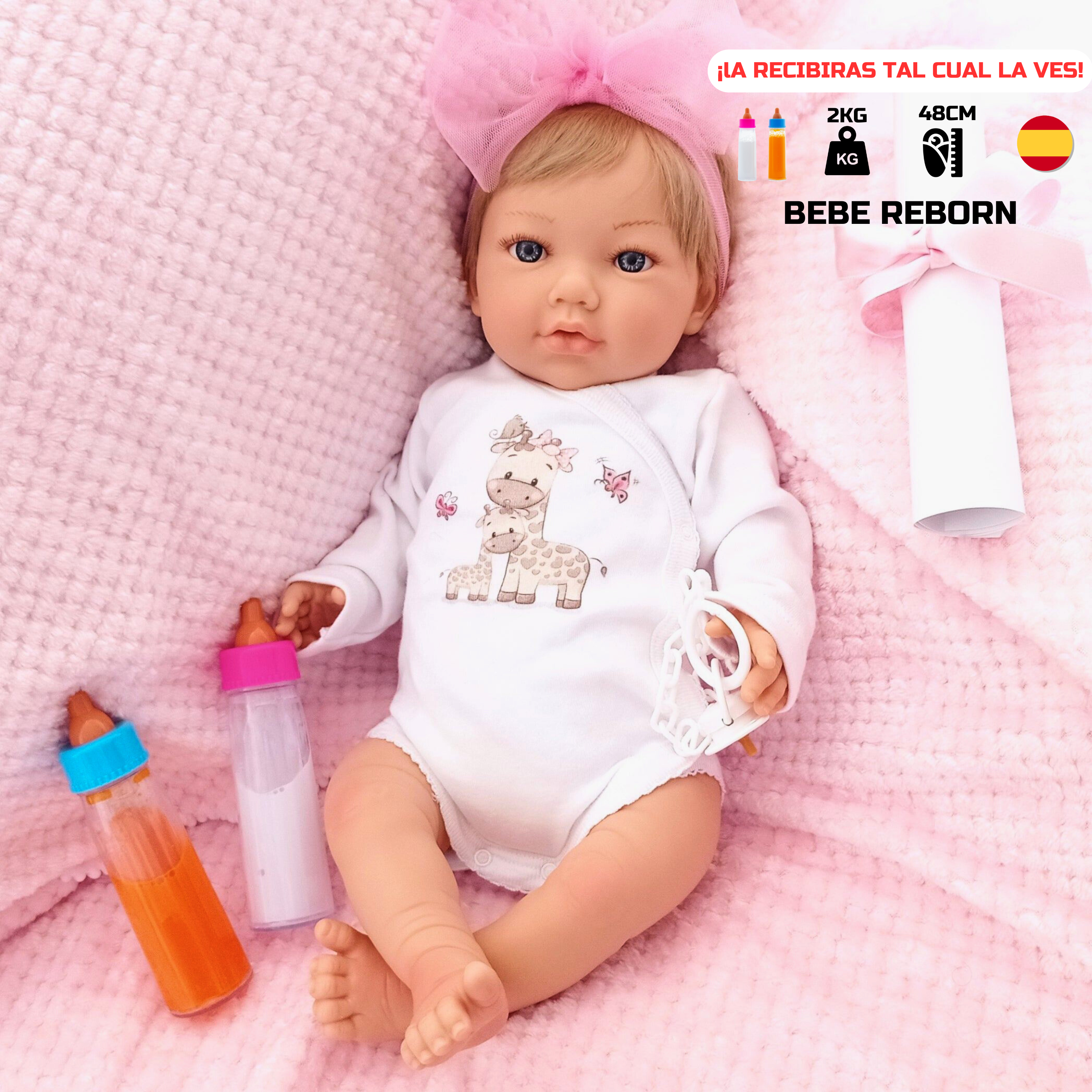 Bebe Reborn Muñeca Reborn Alma - 48cm y 2kg - Vinilo Blando, Cuerpo Tela y Caida de Cabeza