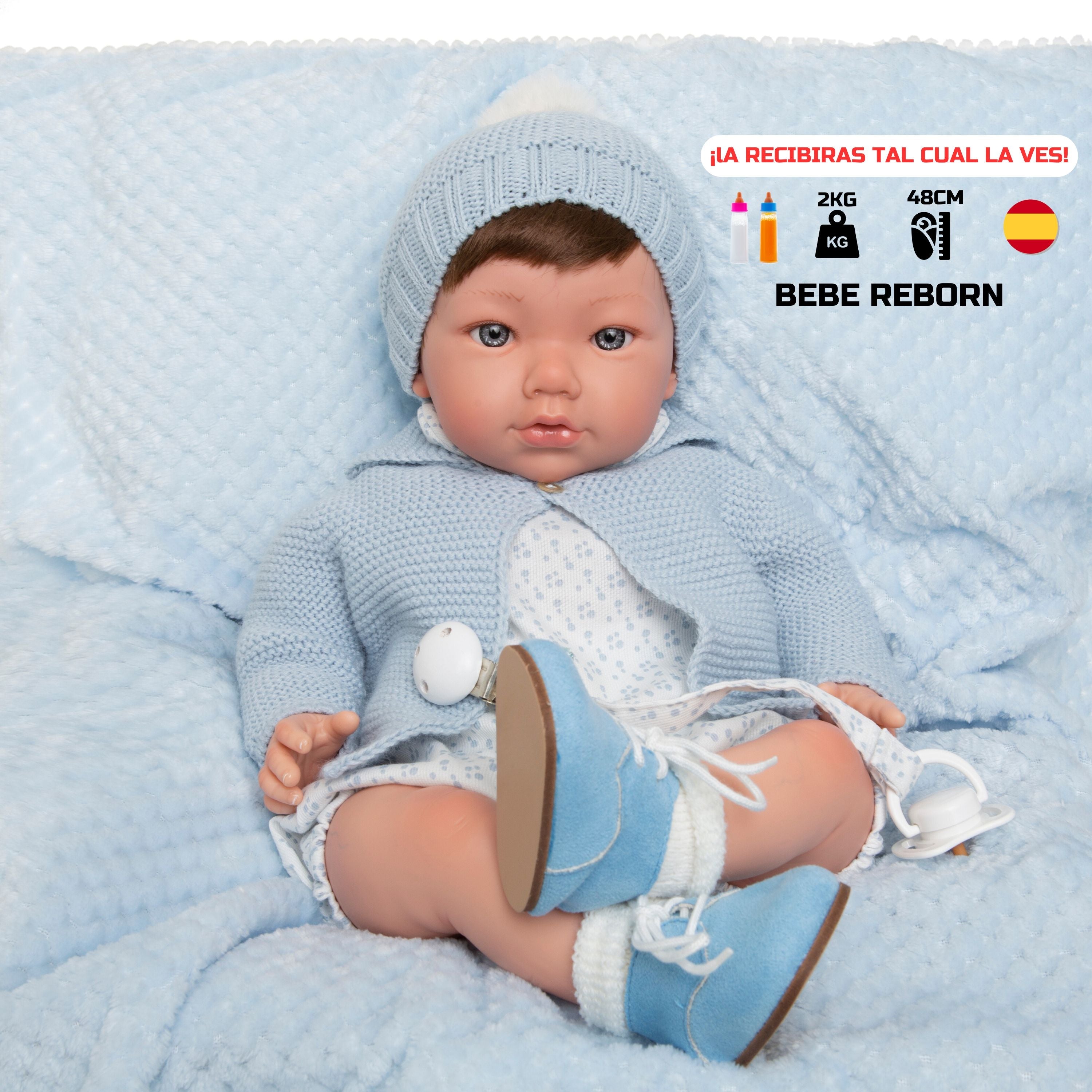 Bebe Reborn Muñeca Reborn Diego - 48cm y 2kg - Vinilo Blando, Cuerpo Tela y Caida de Cabeza