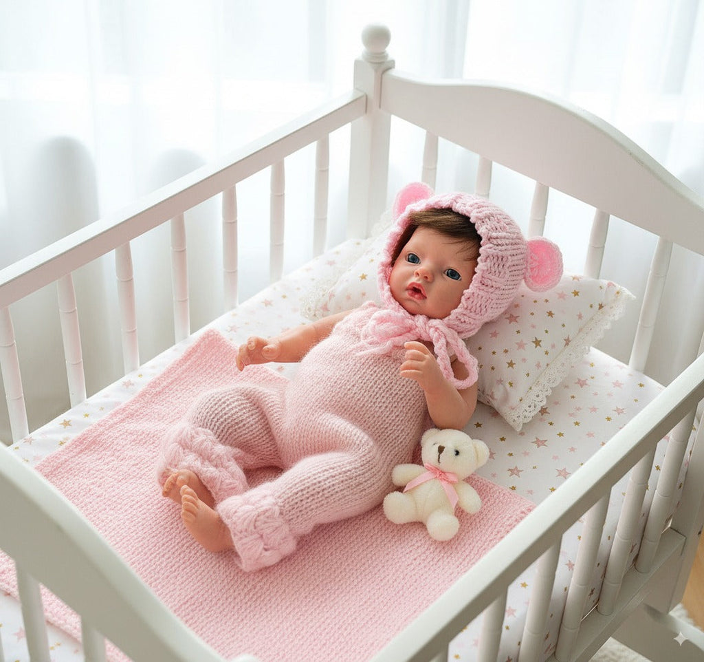 Bebé Reborn Silicona "Iris" (42cm, 2.2kg) – ¡Tacto Auténtico, Pelo Real y Puedes Bañarla! ☁️🎀