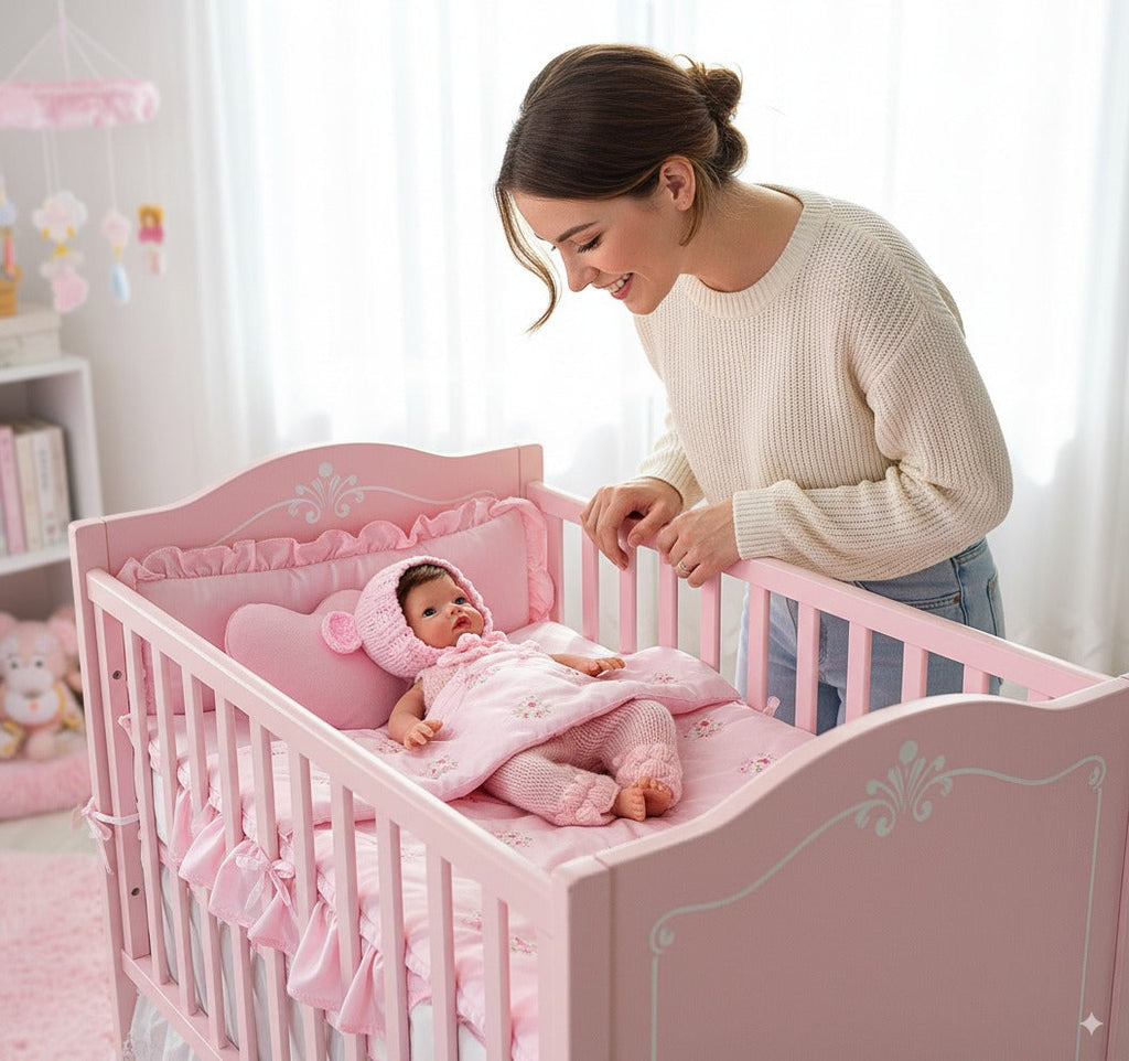 Bebé Reborn Silicona "Iris" (42cm, 2.2kg) – ¡Tacto Auténtico, Pelo Real y Puedes Bañarla! ☁️🎀