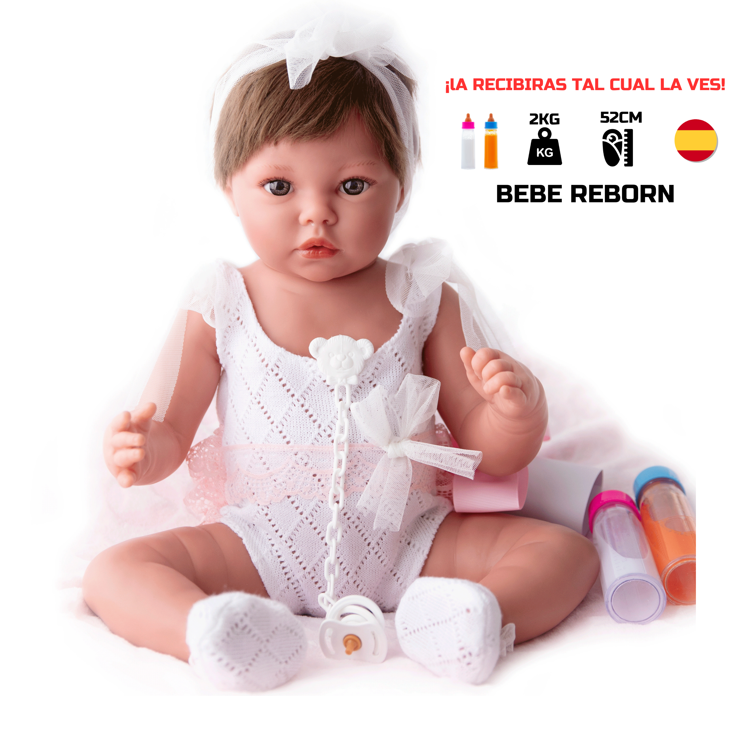 Bebe Reborn Muñeca Reborn Julieta - Vinilo Blando, Cuerpo Completo Vinilo Blando No Flexible  y Bañable - Mide 52cm y pesa 2kg