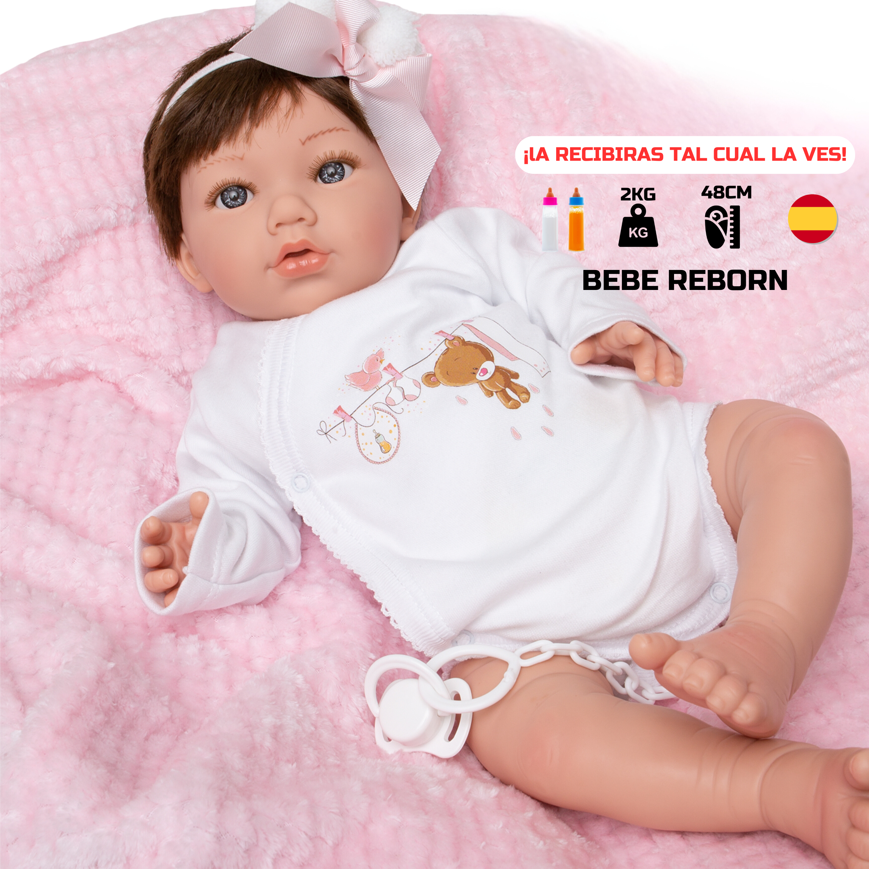 Bebe Reborn Muñeca Reborn Manuela - 48cm y 2kg - Vinilo Blando, Cuerpo Tela y Caida de Cabeza