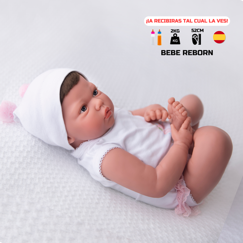 Bebe Reborn Muñeca Reborn Marcela - 52cm y 2kg - Vinilo Blando, Cuerpo Tela y Caida de Cabeza