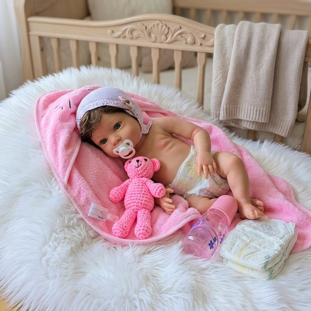 Bebé Reborn Silicona "Lorea" (47cm, 2.9kg) – ¡Tacto Auténtico, Venitas a Dos Tonos y Pelo Real! ☁️🎀