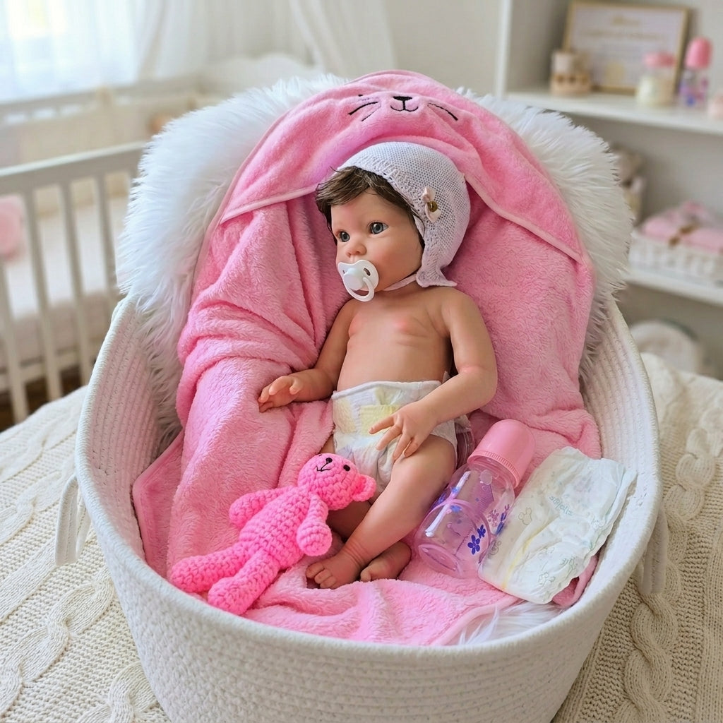 Bebé Reborn Silicona "Lorea" (47cm, 2.9kg) – ¡Tacto Auténtico, Venitas a Dos Tonos y Pelo Real! ☁️🎀