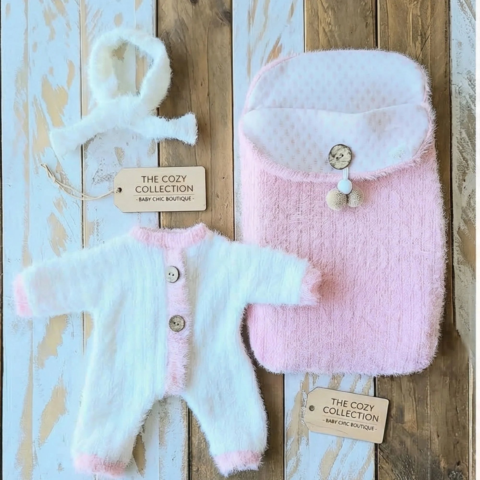 Conjunto Boutique de Angora (Pelele + Saco + Diadema) – Para Muñecas de 38 a 43 cm