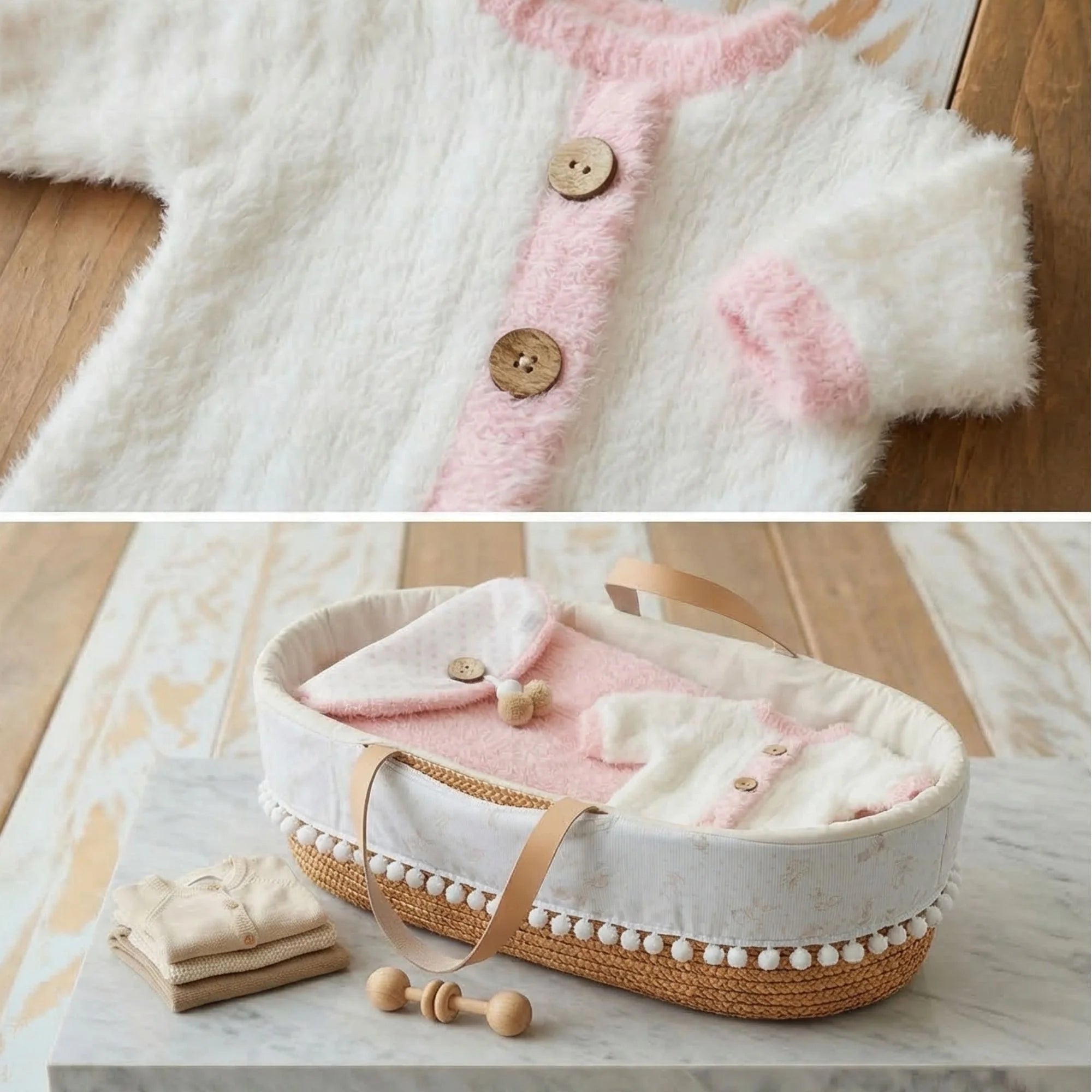 Conjunto "Efecto Nube" de Angora (Pelele + Saco + Diadema) – Para Muñecas 30-36 cm