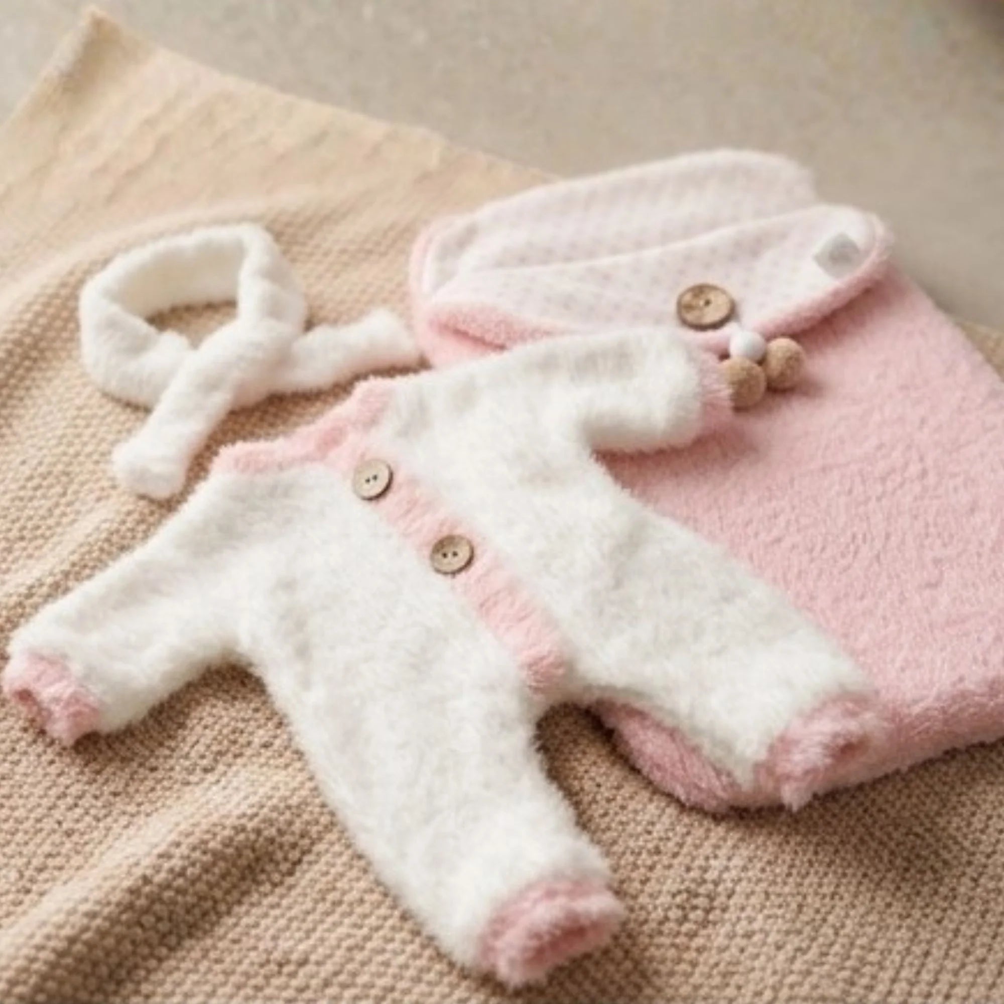 Conjunto "Efecto Nube" de Angora (Pelele + Saco + Diadema) – Para Muñecas 30-36 cm