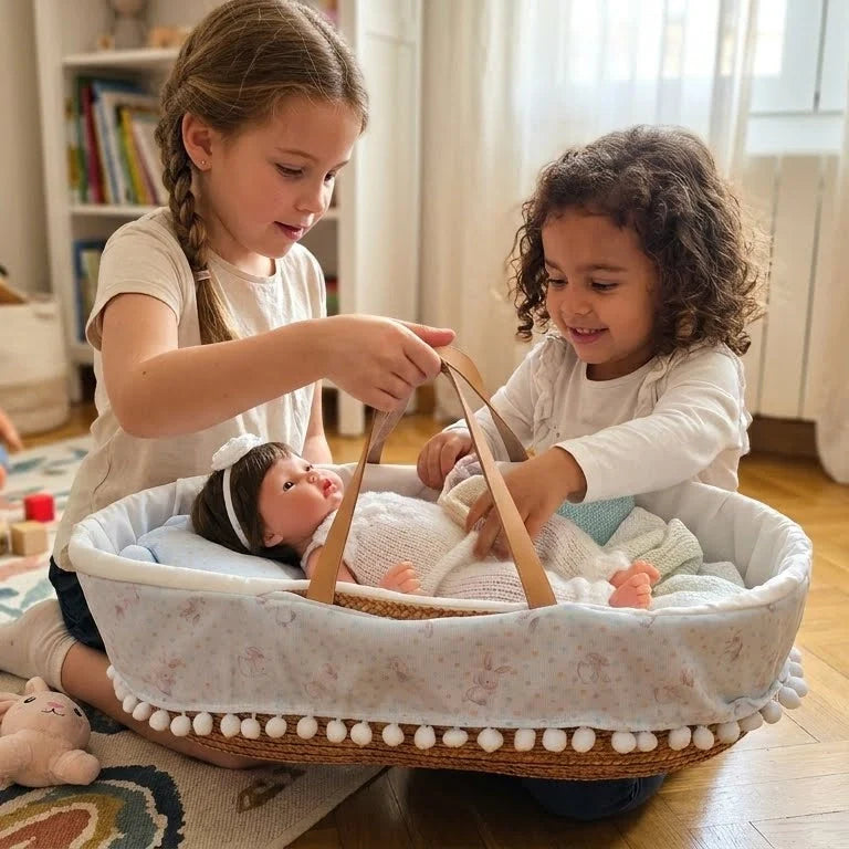 Capazo Artesanal de Mimbre para Muñecas Reborn (hasta 43cm) - "Mis Primeros Sueños"
