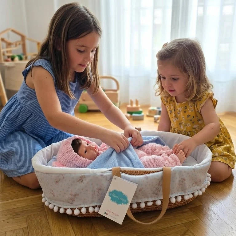 Capazo Artesanal de Mimbre para Muñecas Reborn (hasta 43cm) - "Mis Primeros Sueños"