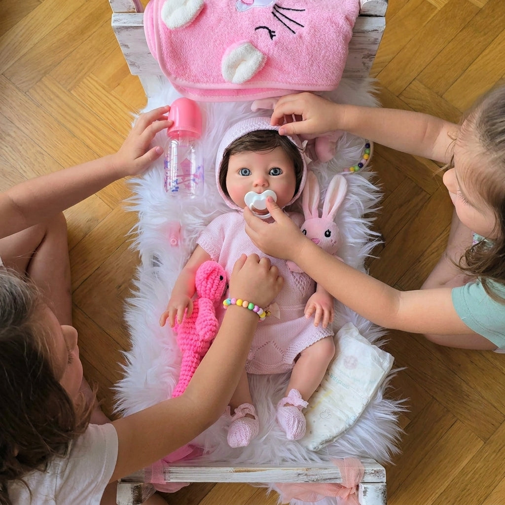 Bebé Reborn Silicona "Lorea" (47cm, 2.9kg) – ¡Tacto Auténtico, Venitas a Dos Tonos y Pelo Real! ☁️🎀