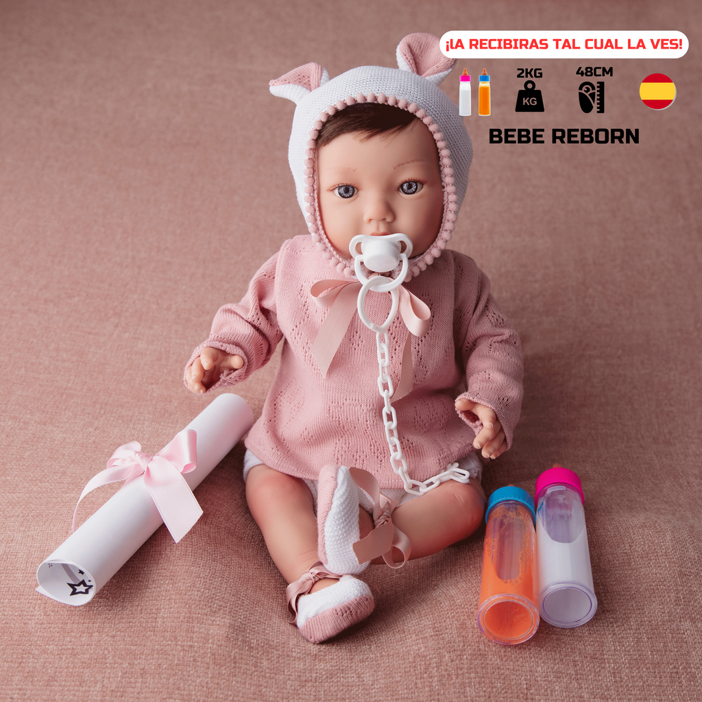 Bebe Reborn Muñeca Reborn Paola - 48cm y 2kg - Vinilo Blando, Cuerpo Tela, Venitas y Caida de Cabeza