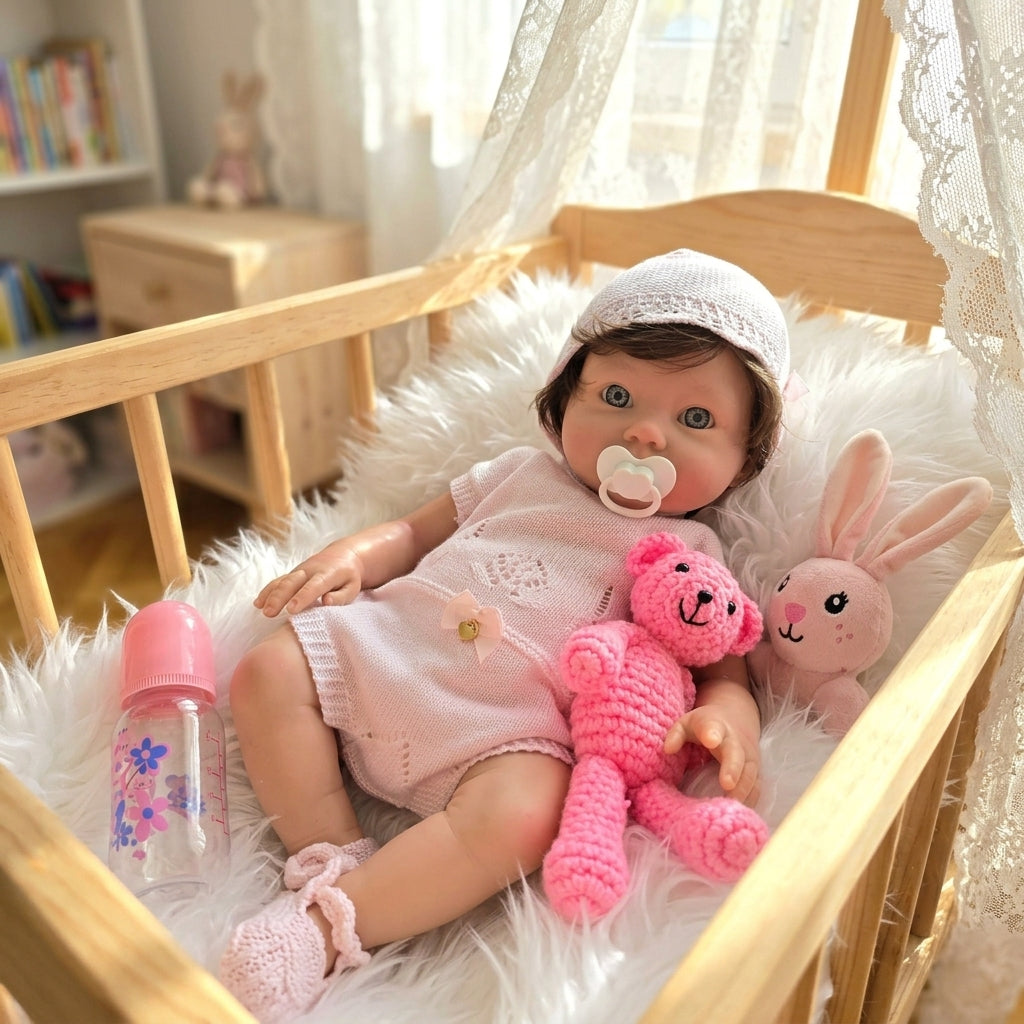 Bebé Reborn Silicona "Lorea" (47cm, 2.9kg) – ¡Tacto Auténtico, Venitas a Dos Tonos y Pelo Real! ☁️🎀