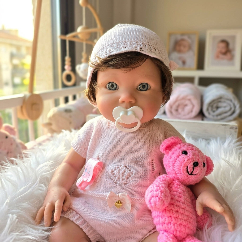 Bebé Reborn Silicona "Lorea" (47cm, 2.9kg) – ¡Tacto Auténtico, Venitas a Dos Tonos y Pelo Real! ☁️🎀
