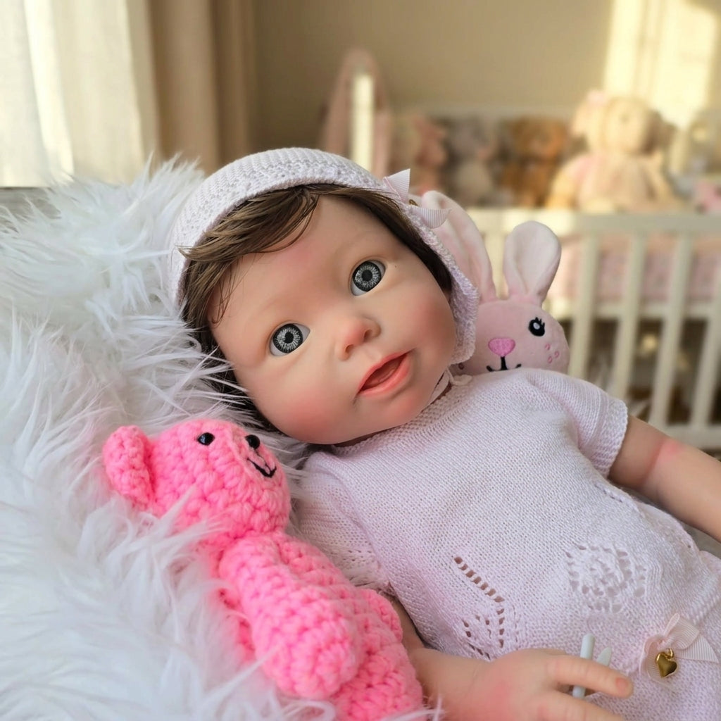Bebé Reborn Silicona "Lorea" (47cm, 2.9kg) – ¡Tacto Auténtico, Venitas a Dos Tonos y Pelo Real! ☁️🎀