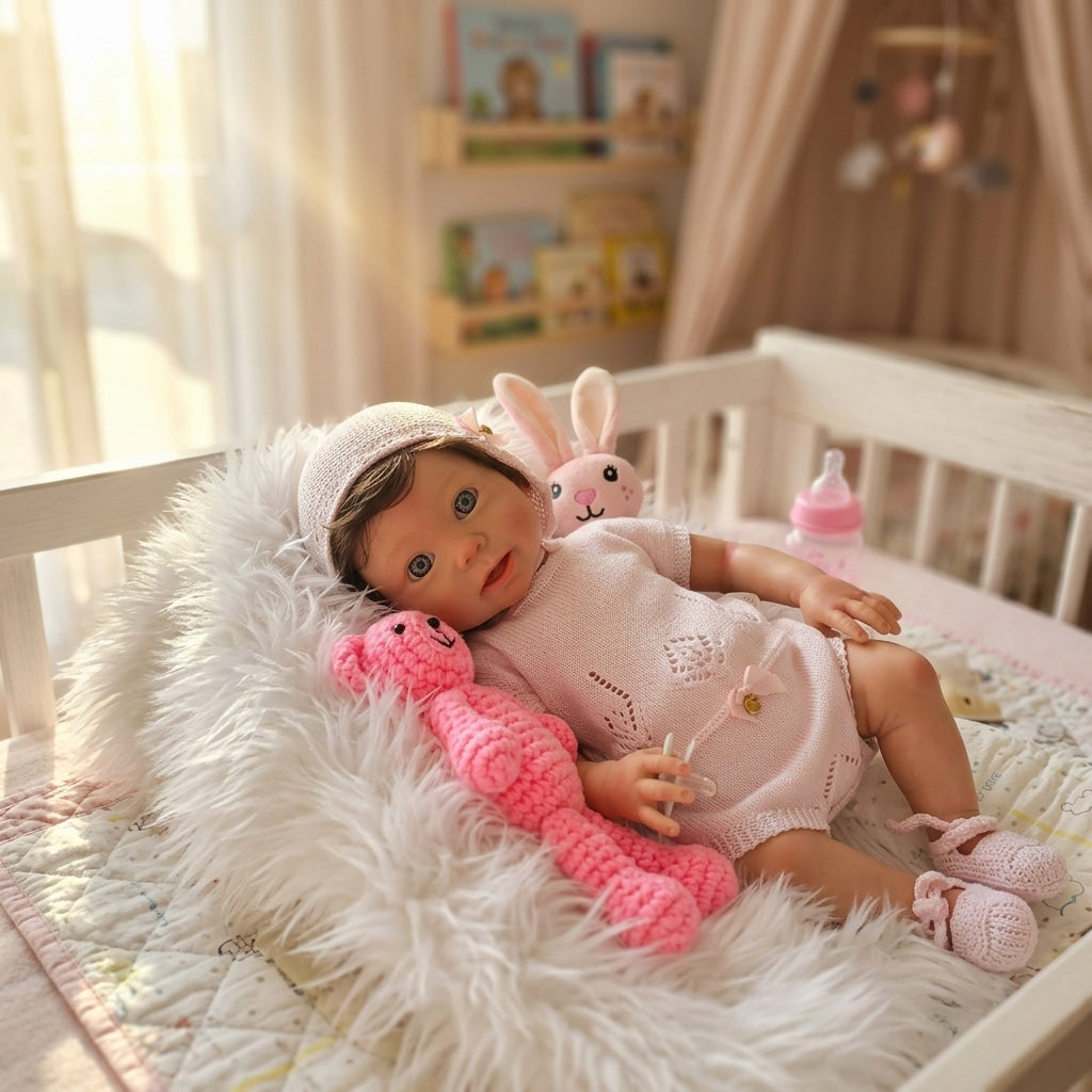 Bebé Reborn Silicona "Lorea" (47cm, 2.9kg) – ¡Tacto Auténtico, Venitas a Dos Tonos y Pelo Real! ☁️🎀