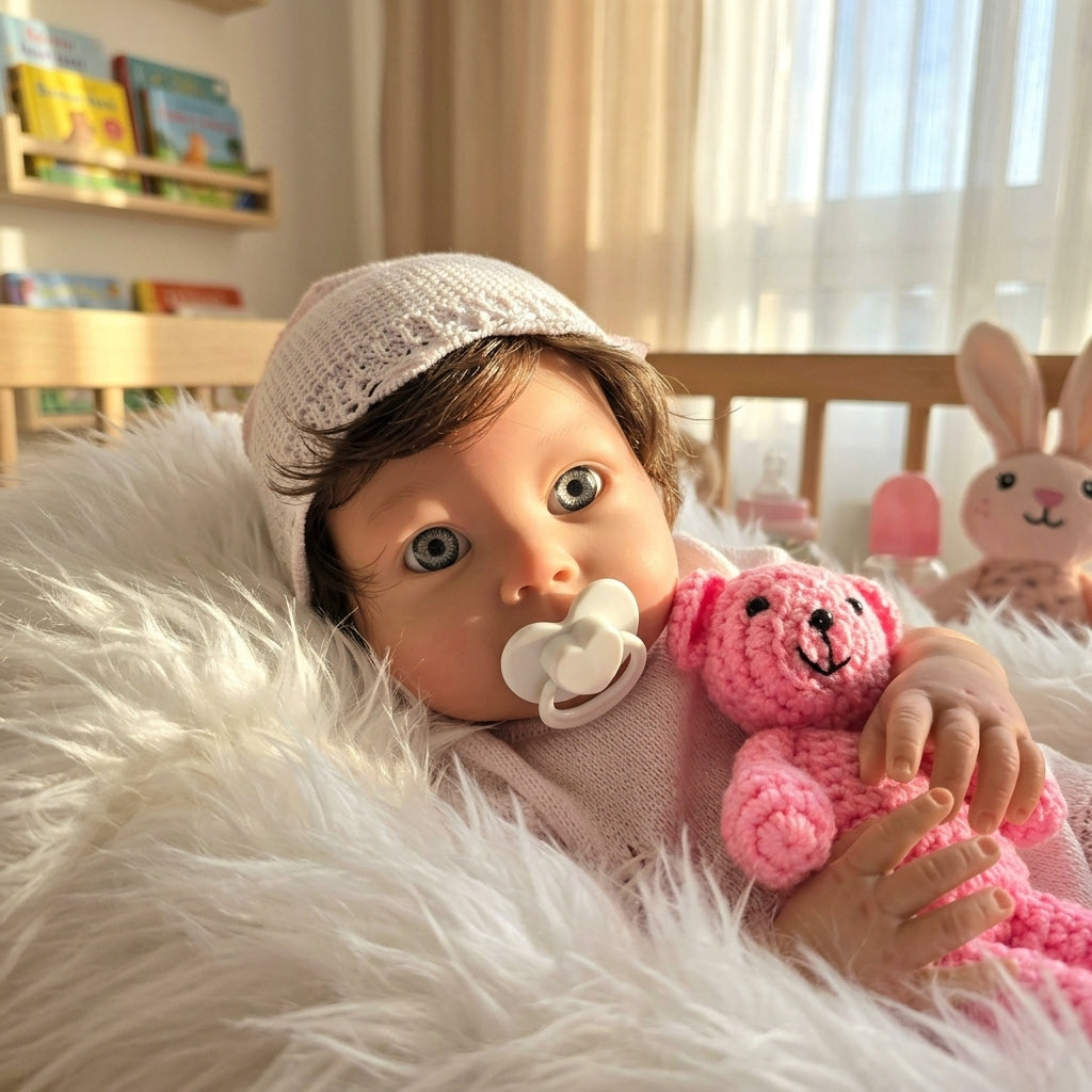 Bebé Reborn Silicona "Lorea" (47cm, 2.9kg) – ¡Tacto Auténtico, Venitas a Dos Tonos y Pelo Real! ☁️🎀