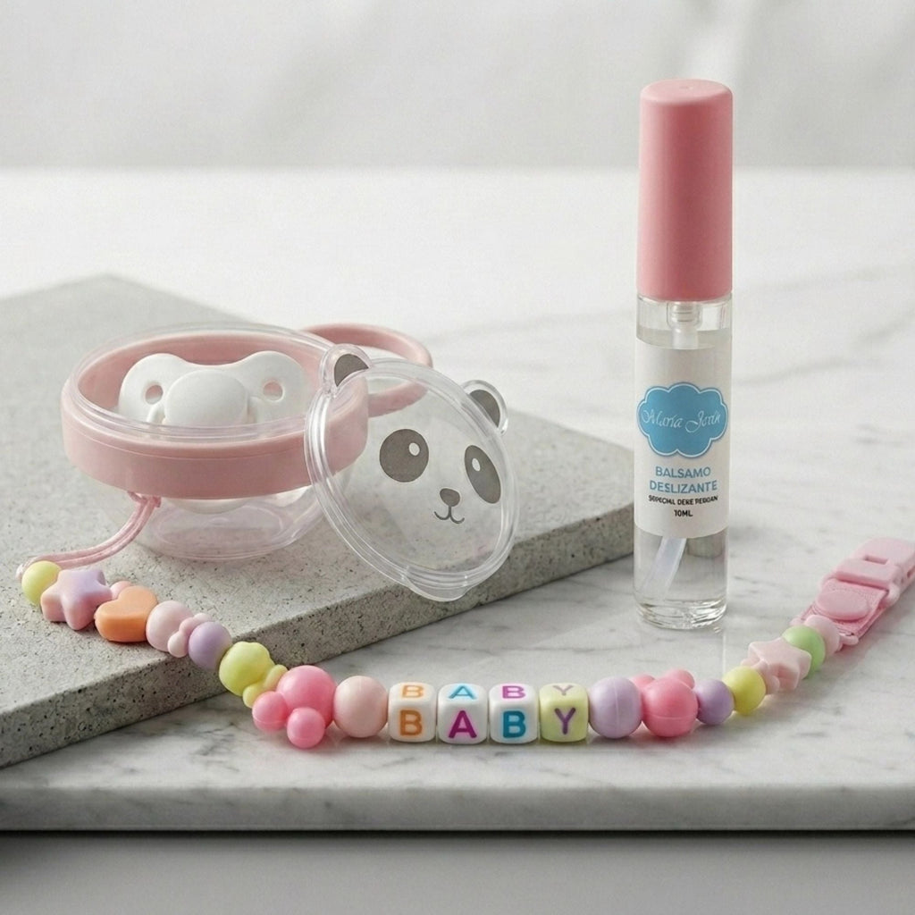 Set 4 en 1 "Dulce Paseo": Chupete, Chupetero y Lubricante para Bebés de Silicona (Miel, Adriana y Leo) 🍼