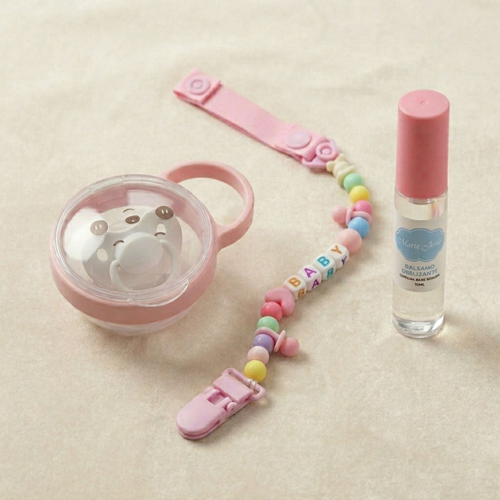 Set 4 en 1 "Dulce Paseo": Chupete, Chupetero y Lubricante para Bebés de Silicona (Miel, Adriana y Leo) 🍼