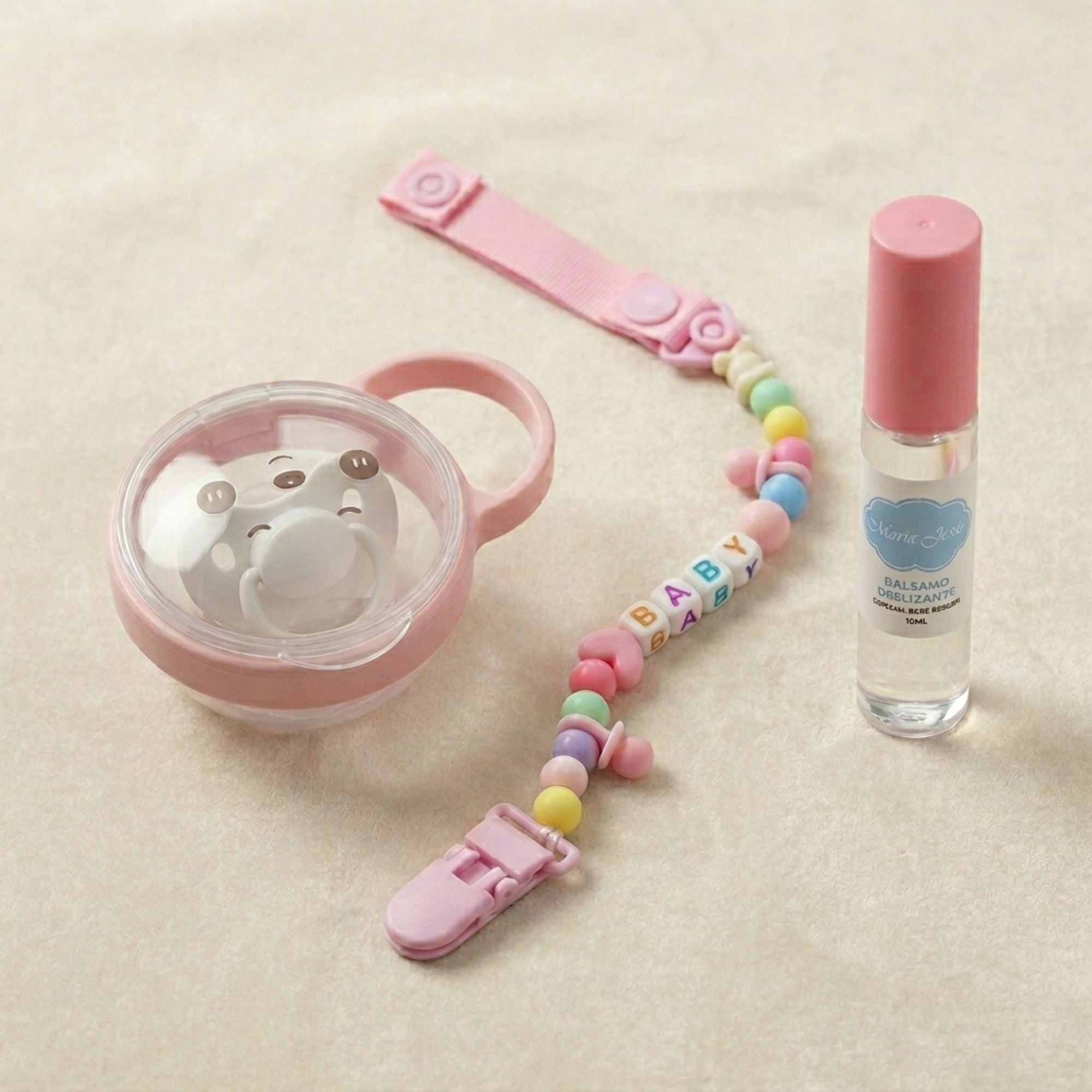 Set 4 en 1 "Dulce Paseo": Chupete, Chupetero y Lubricante para Bebés de Silicona (Miel, Adriana y Leo) 🍼