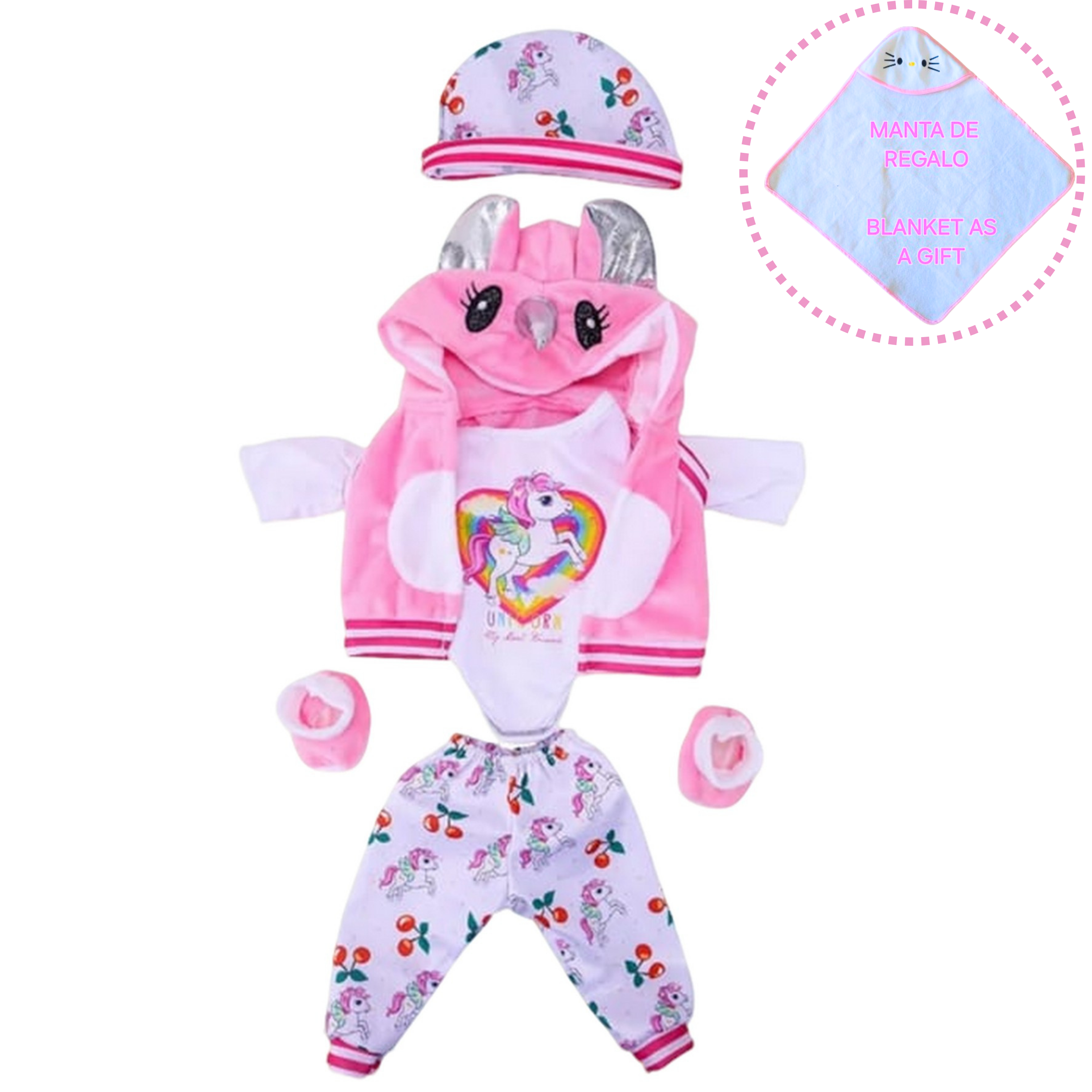 Vestido y Manta Reborn Unicornio - Vale para Muñecas de 38 a 43cm