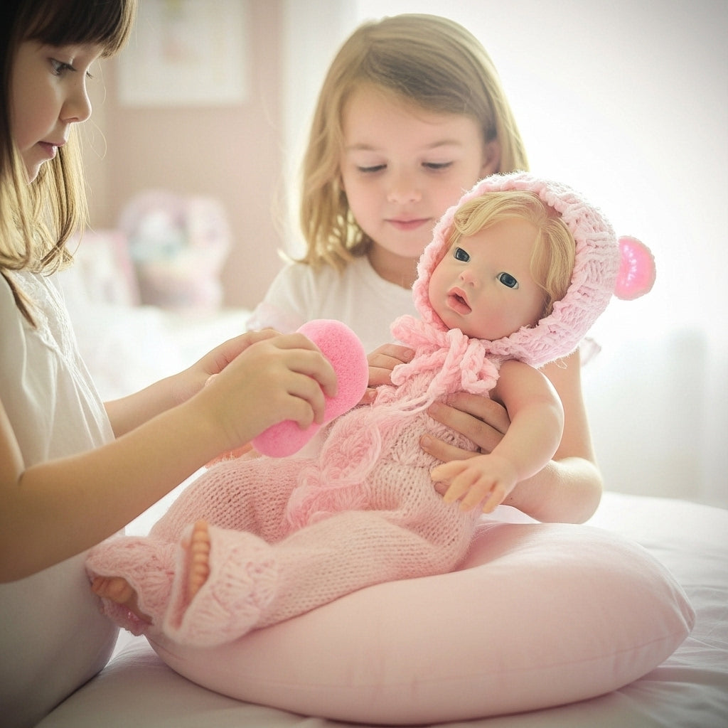 Bebé Reborn Silicona "Gabriela" (42cm, 2.2kg) – ¡Tacto Auténtico, Pelo Real y Puedes Bañarla! ☁️🎀