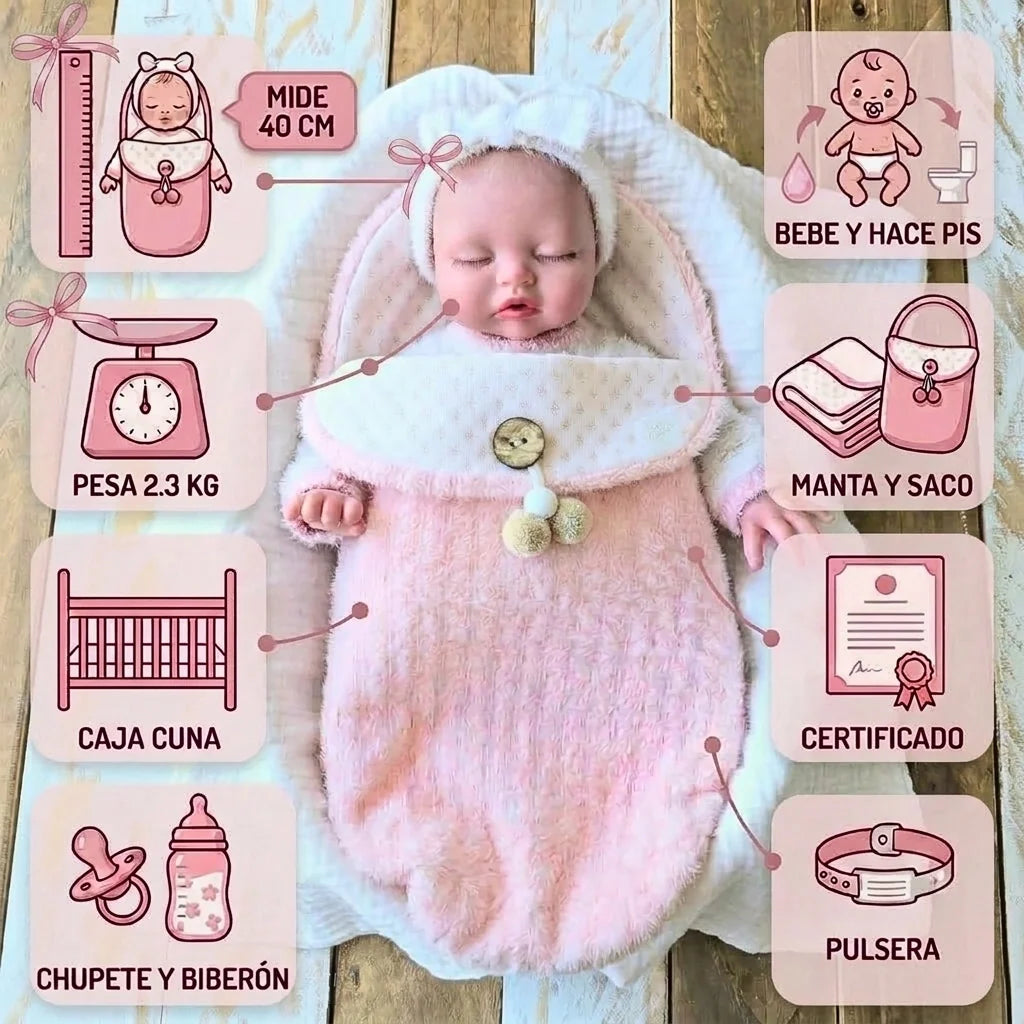 Bebé Reborn Silicona "Lucía" Edición Nube de Angora – ¡Bebe, Hace Pis y es Pura Suavidad!