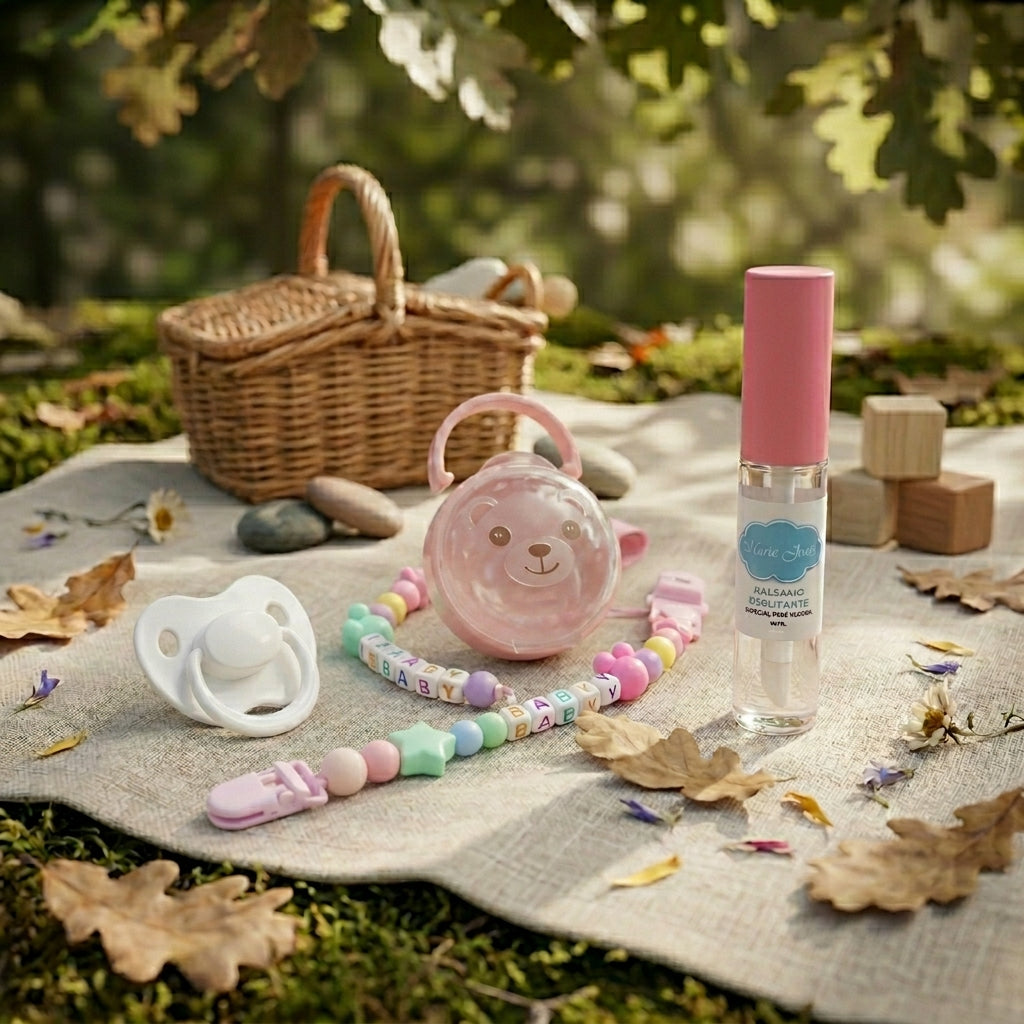 Set 4 en 1 "Dulce Paseo": Chupete, Chupetero y Lubricante para Bebés de Silicona (Miel, Adriana y Leo) 🍼