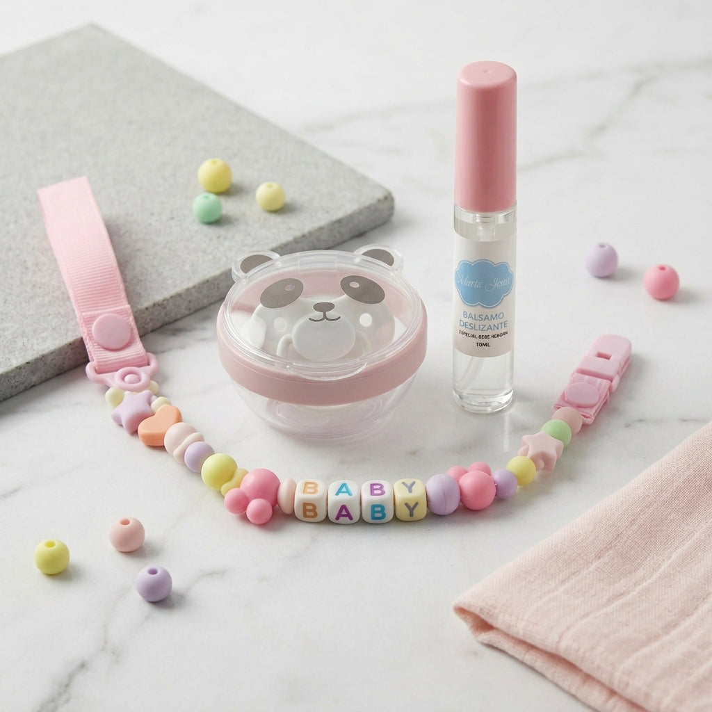 Set 4 en 1 "Dulce Paseo": Chupete, Chupetero y Lubricante para Bebés de Silicona (Miel, Adriana y Leo) 🍼